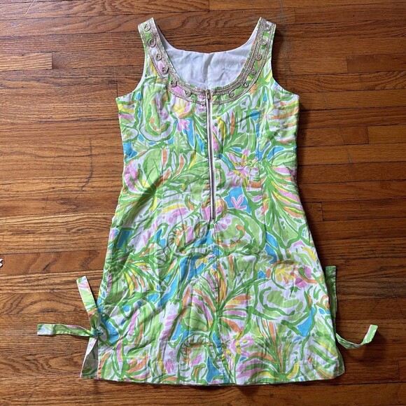 Lilly Pulitzer Girl's Sheath Dress Monstera Print 14 Green Gold Preppy Girly - Picture 3 of 6